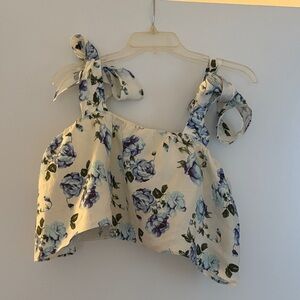 The Kooples Floral Linen Flounce Tank Top